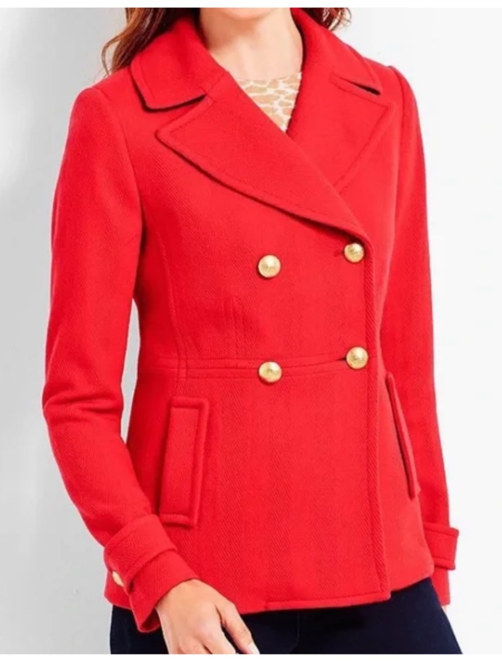 Talbots Classic Red Double-Breasted Women's Peacoat Size 16 Sophistication